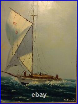 Vintage Sailing Yacht, Original Oil Painting. Signed W. Donald. Yacht Race