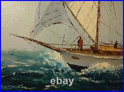 Vintage Sailing Yacht, Original Oil Painting. Signed W. Donald. Yacht Race