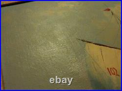 Vintage Sailing Yacht, Original Oil Painting. Signed W. Donald. Yacht Race