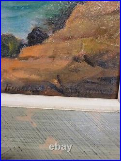 Vintage Satterthwaite Welsh boat ocean shore landscape oil painting signed 1929