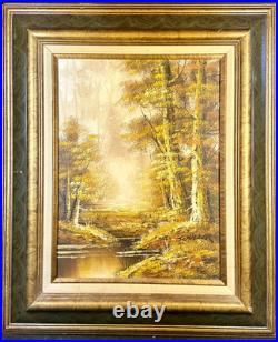 Vintage Schiller Signed Landscape Oil Painting River Meadow Brook Creek Trees