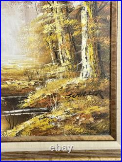 Vintage Schiller Signed Landscape Oil Painting River Meadow Brook Creek Trees