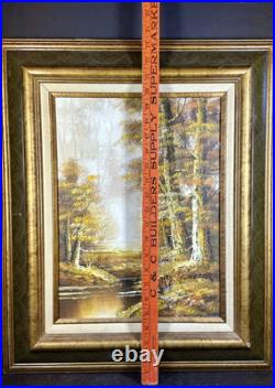Vintage Schiller Signed Landscape Oil Painting River Meadow Brook Creek Trees