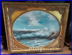 Vintage Sea Scape Oil Painting Signed Artist Talmann Framed In Antique Frame