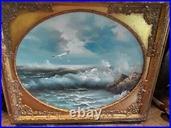 Vintage Sea Scape Oil Painting Signed Artist Talmann Framed In Antique Frame