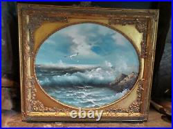 Vintage Sea Scape Oil Painting Signed Artist Talmann Framed In Antique Frame