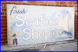 Vintage Seafood Shop Sign Fresh Fish Restaurant Lighthouse Maine Lobster Wood