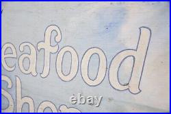 Vintage Seafood Shop Sign Fresh Fish Restaurant Lighthouse Maine Lobster Wood