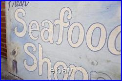 Vintage Seafood Shop Sign Fresh Fish Restaurant Lighthouse Maine Lobster Wood