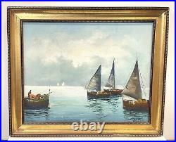 Vintage Seascape Art Painting On Canvas Signed Framed
