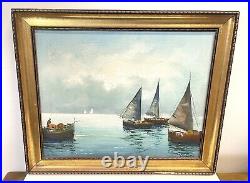 Vintage Seascape Art Painting On Canvas Signed Framed