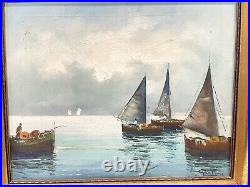 Vintage Seascape Art Painting On Canvas Signed Framed