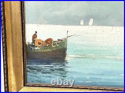 Vintage Seascape Art Painting On Canvas Signed Framed