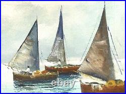 Vintage Seascape Art Painting On Canvas Signed Framed