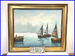 Vintage Seascape Art Painting On Canvas Signed Framed