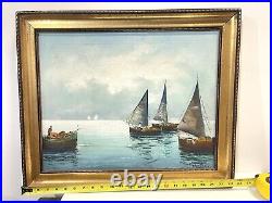 Vintage Seascape Art Painting On Canvas Signed Framed