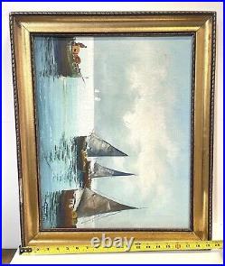 Vintage Seascape Art Painting On Canvas Signed Framed