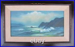 Vintage Seascape OIL PAINTING FINE ART waves clouds cliffs mid century framed