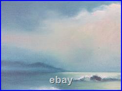 Vintage Seascape OIL PAINTING FINE ART waves clouds cliffs mid century framed