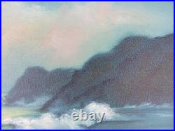 Vintage Seascape OIL PAINTING FINE ART waves clouds cliffs mid century framed