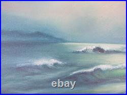 Vintage Seascape OIL PAINTING FINE ART waves clouds cliffs mid century framed