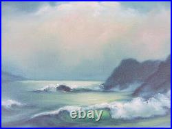 Vintage Seascape OIL PAINTING FINE ART waves clouds cliffs mid century framed