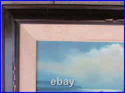 Vintage Seascape OIL PAINTING FINE ART waves clouds cliffs mid century framed