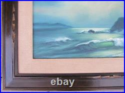 Vintage Seascape OIL PAINTING FINE ART waves clouds cliffs mid century framed