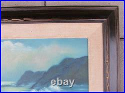 Vintage Seascape OIL PAINTING FINE ART waves clouds cliffs mid century framed