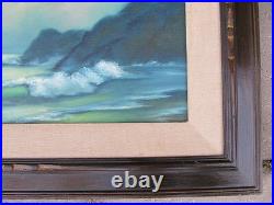 Vintage Seascape OIL PAINTING FINE ART waves clouds cliffs mid century framed