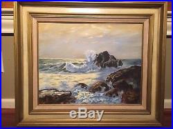 Vintage Seascape Oil Painting Canvas Signed F. Nystrom & R. Wood Beach Ocean