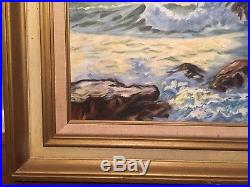 Vintage Seascape Oil Painting Canvas Signed F. Nystrom & R. Wood Beach Ocean