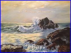 Vintage Seascape Oil Painting Canvas Signed F. Nystrom & R. Wood Beach Ocean