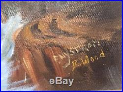 Vintage Seascape Oil Painting Canvas Signed F. Nystrom & R. Wood Beach Ocean