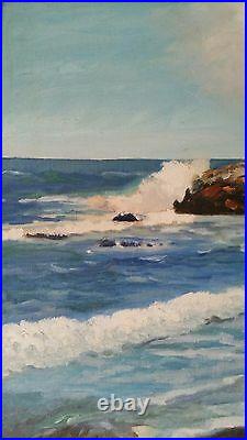 Vintage Seascape Oil on Board 1956 Ocean Scene Signed Coman Atlantic Painting