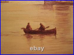 Vintage Seascape Tonalist Oil Painting Long Island Sound Sunset Sailboats Signed