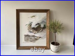 Vintage Serene Winter Landscape with Deer Signed Oil Painting (Framed) 18.75 x