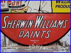 Vintage Sherwin Williams Paint Porcelain Sign Hardware Store Varnish Brush 30
