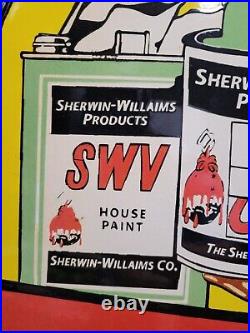 Vintage Sherwin Williams Paint Porcelain Sign Hardware Store Varnish Brush 30