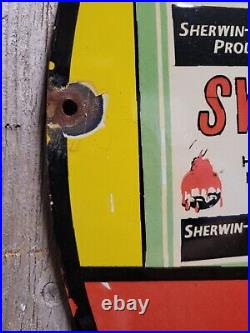 Vintage Sherwin Williams Paint Porcelain Sign Hardware Store Varnish Brush 30