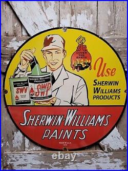 Vintage Sherwin Williams Paint Porcelain Sign Hardware Store Varnish Brush 30
