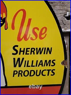 Vintage Sherwin Williams Paint Porcelain Sign Hardware Store Varnish Brush 30