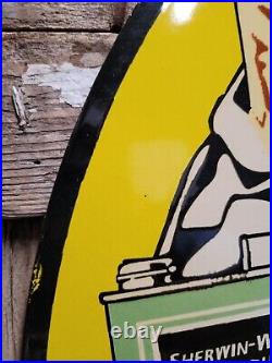 Vintage Sherwin Williams Paint Porcelain Sign Hardware Store Varnish Brush 30