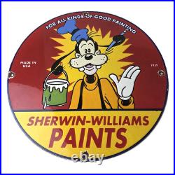 Vintage Sherwin Williams Paint Sign Porcelain Goofy Hardware Store Gas Sign