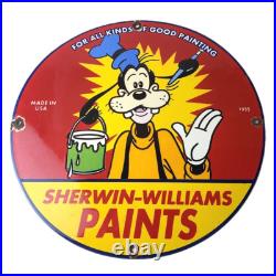 Vintage Sherwin Williams Paint Sign Porcelain Goofy Hardware Store Gas Sign