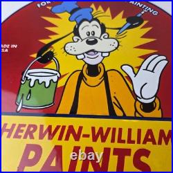 Vintage Sherwin Williams Paint Sign Porcelain Goofy Hardware Store Gas Sign