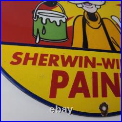 Vintage Sherwin Williams Paint Sign Porcelain Goofy Hardware Store Gas Sign