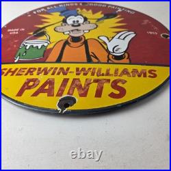 Vintage Sherwin Williams Paint Sign Porcelain Goofy Hardware Store Gas Sign