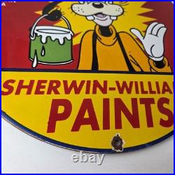 Vintage Sherwin Williams Paint Sign Porcelain Goofy Hardware Store Gas Sign