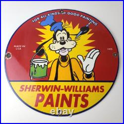 Vintage Sherwin Williams Paint Sign Porcelain Goofy Hardware Store Gas Sign